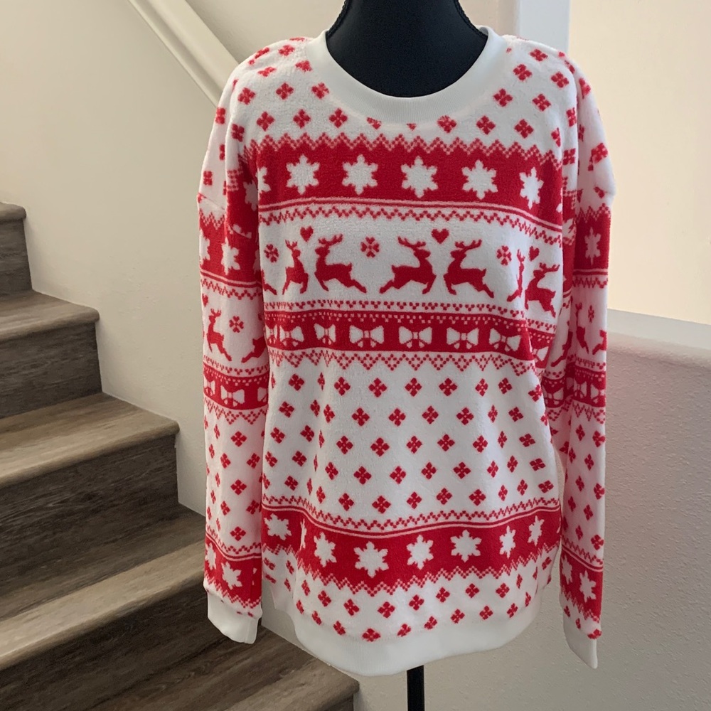 Festive Red and White Reindeer Sweater